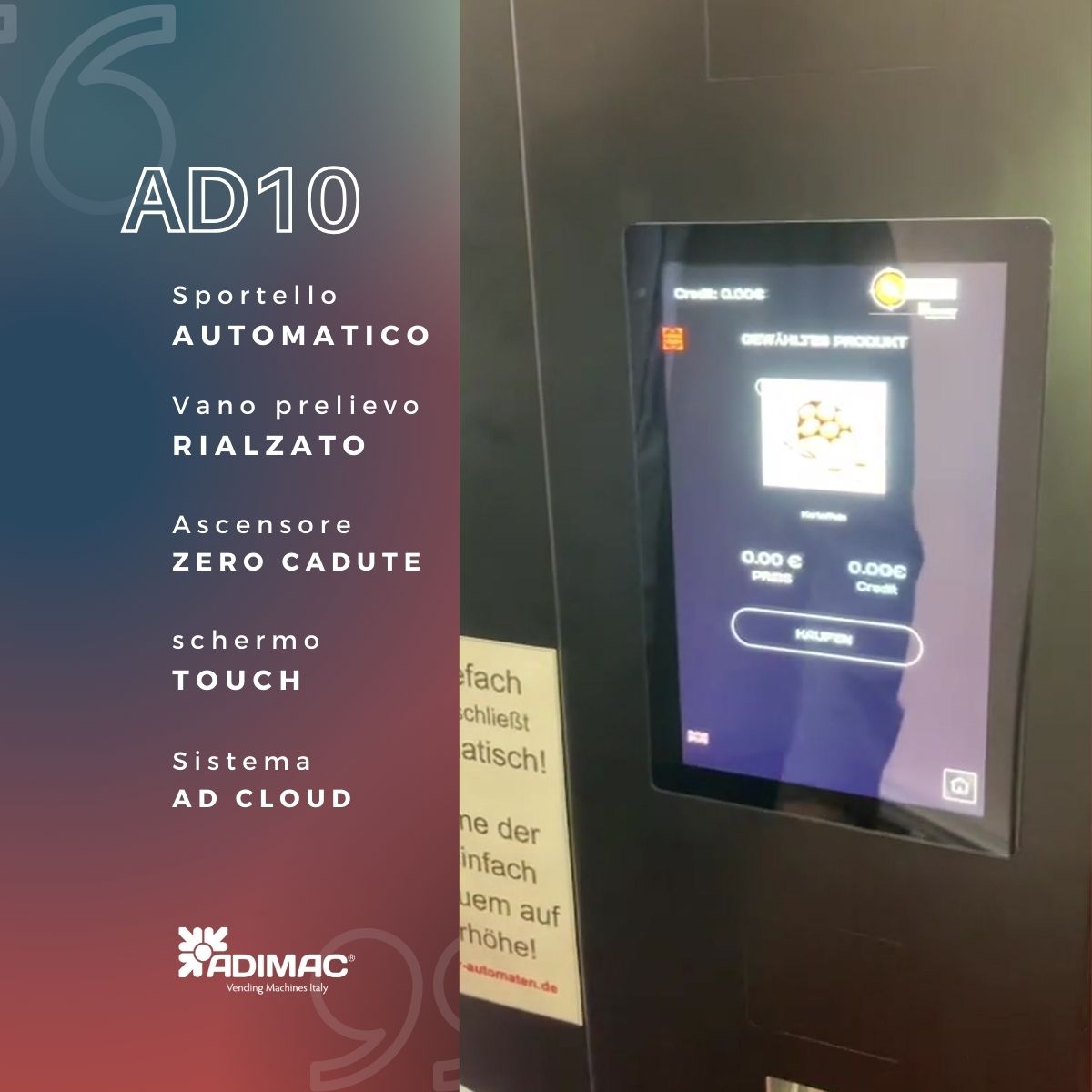 AD10 vending machine per prodotti freschi, fragili, voluminosi